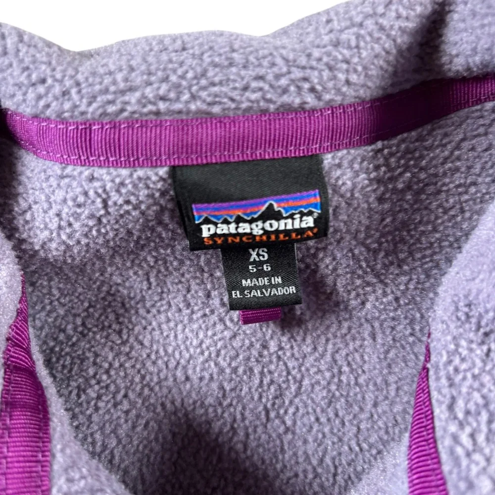 Patagonia Synchilla Fleece Pullover Kids XS 5-6 Purple Gray Snap T Sweatshirt
